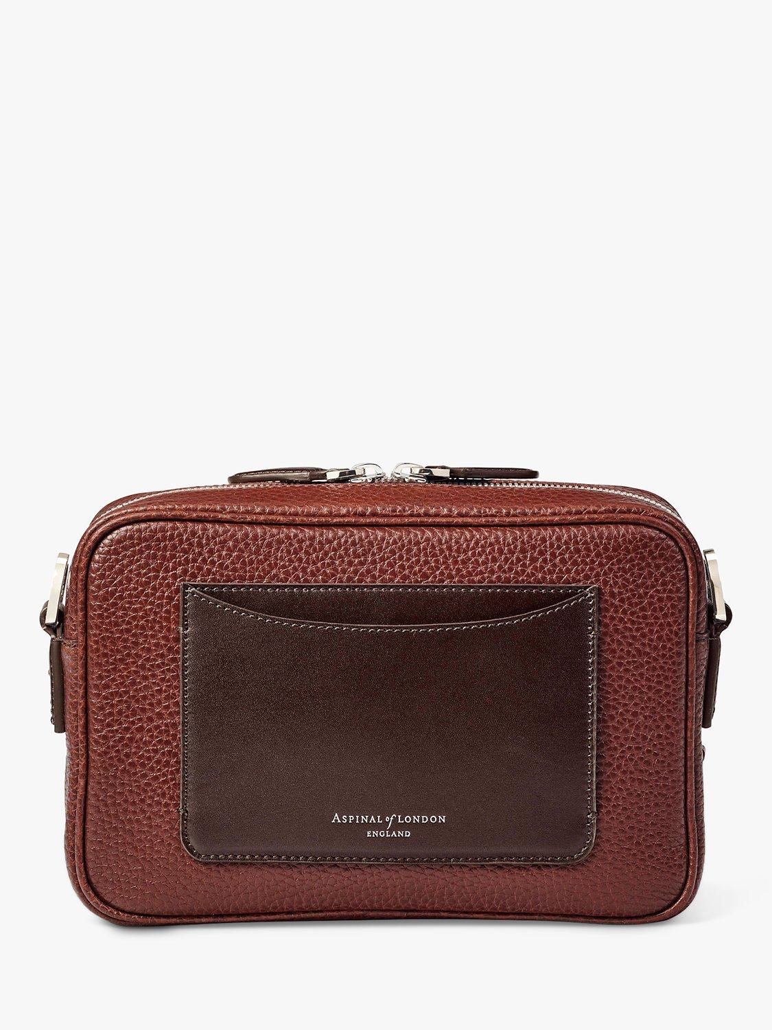 Product image 3 of 7, which shows Aspinal of London Reporter East West Pebble Leather Messenger Bag, Tobacco