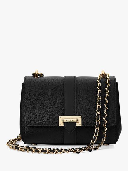 Aspinal of London Lottie Small Pebble Leather Shoulder Bag, Black