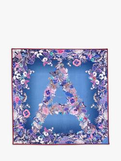 Aspinal of London Ombre A Floral Silk Square Scarf, Midnight Blue