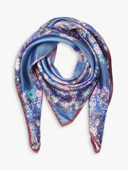 Aspinal of London Ombre A Floral Silk Square Scarf - view 2, Midnight Blue