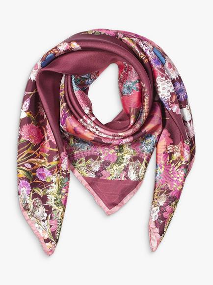 Aspinal of London Ombre A Floral Silk Square Scarf - view 2, Bordeaux