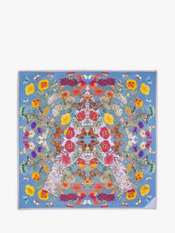 Aspinal of London Botanical A Silk Square Scarf, Bluebird