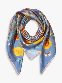 Aspinal of London Botanical A Silk Square Scarf - view 2, Bluebird