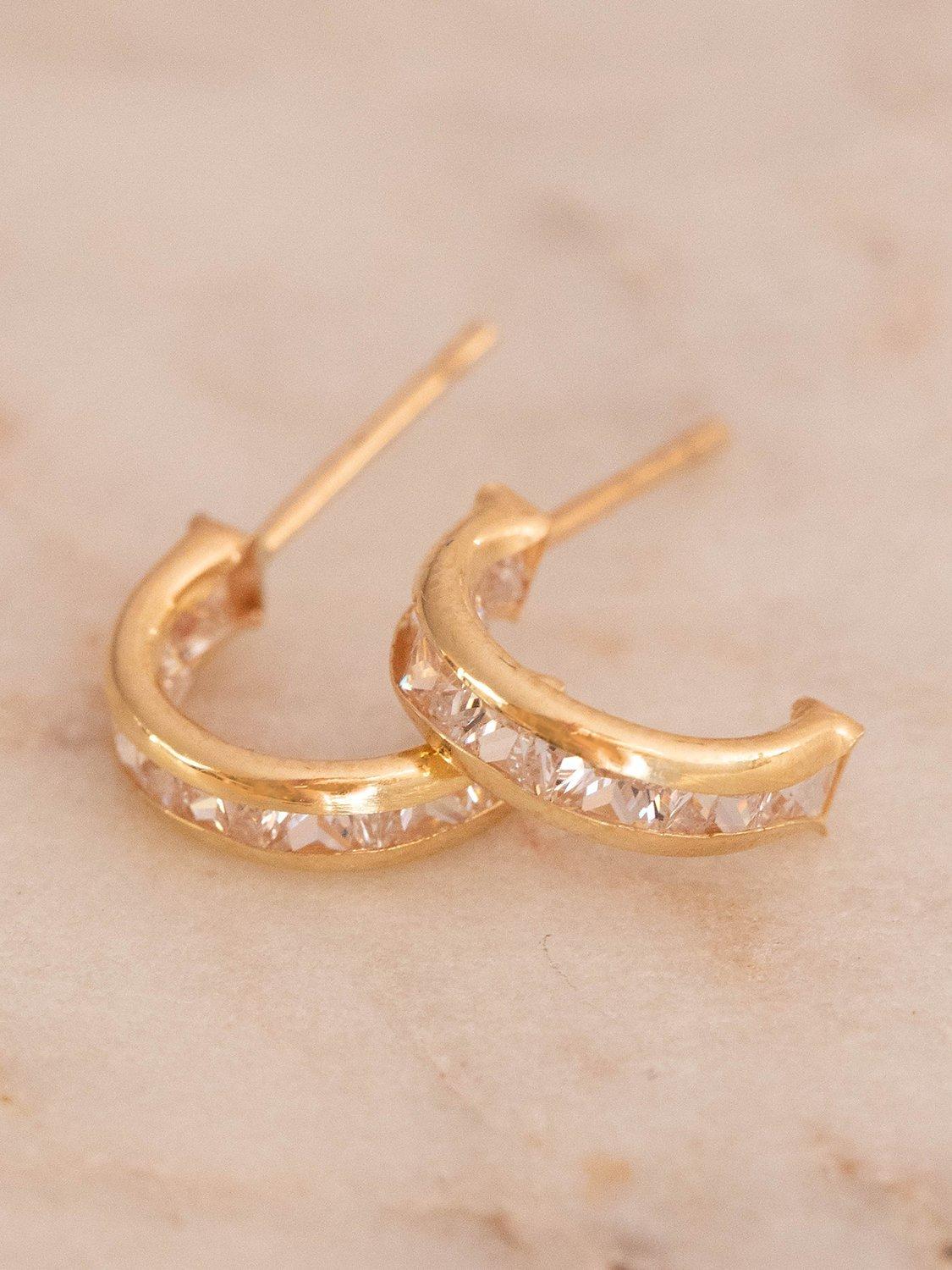 Product image 3 of 3, which shows Leah Alexandra Cubic Zirconia Demi Huggie Hoop Earrings, Gold