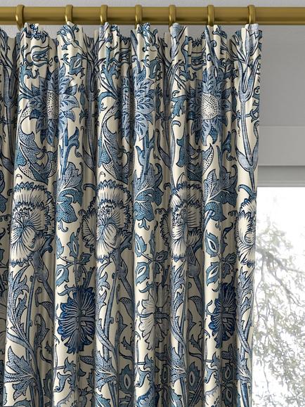 Morris & Co. Pink and Rose Made to Measure Curtains or Roman Blind, Vellum/Indigo - view 2, Vellum/Indigo