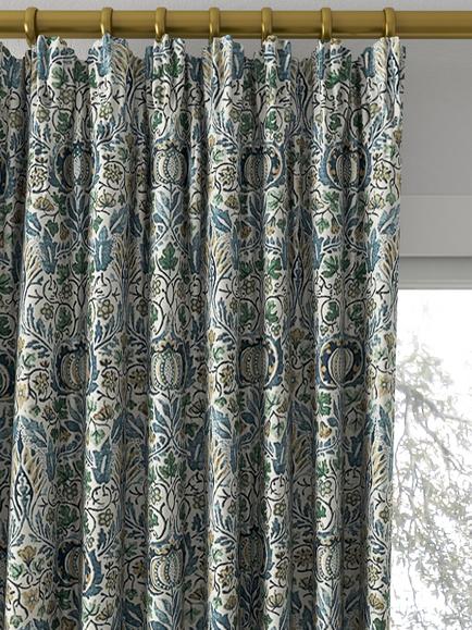 Morris & Co. Little Chintz Made to Measure Curtains or Roman Blind, Blue/Fennel - view 2, Blue/Fennel