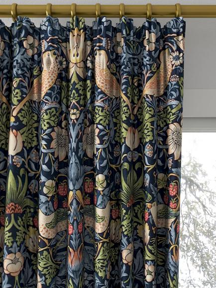 Morris & Co. Strawberry Thief Made to Measure Curtains or Roman Blind, Indigo/Mineral - view 2, Indigo/Mineral