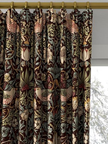 Morris & Co. Strawberry Thief Made to Measure Curtains or Roman Blind, Chocolate/Slate - view 2, Chocolate/Slate