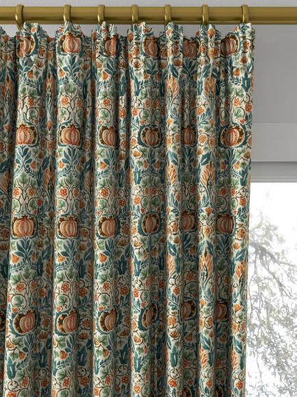 Morris & Co. Little Chintz Made to Measure Curtains or Roman Blind, Teal/Saffron - view 2, Teal/Saffron