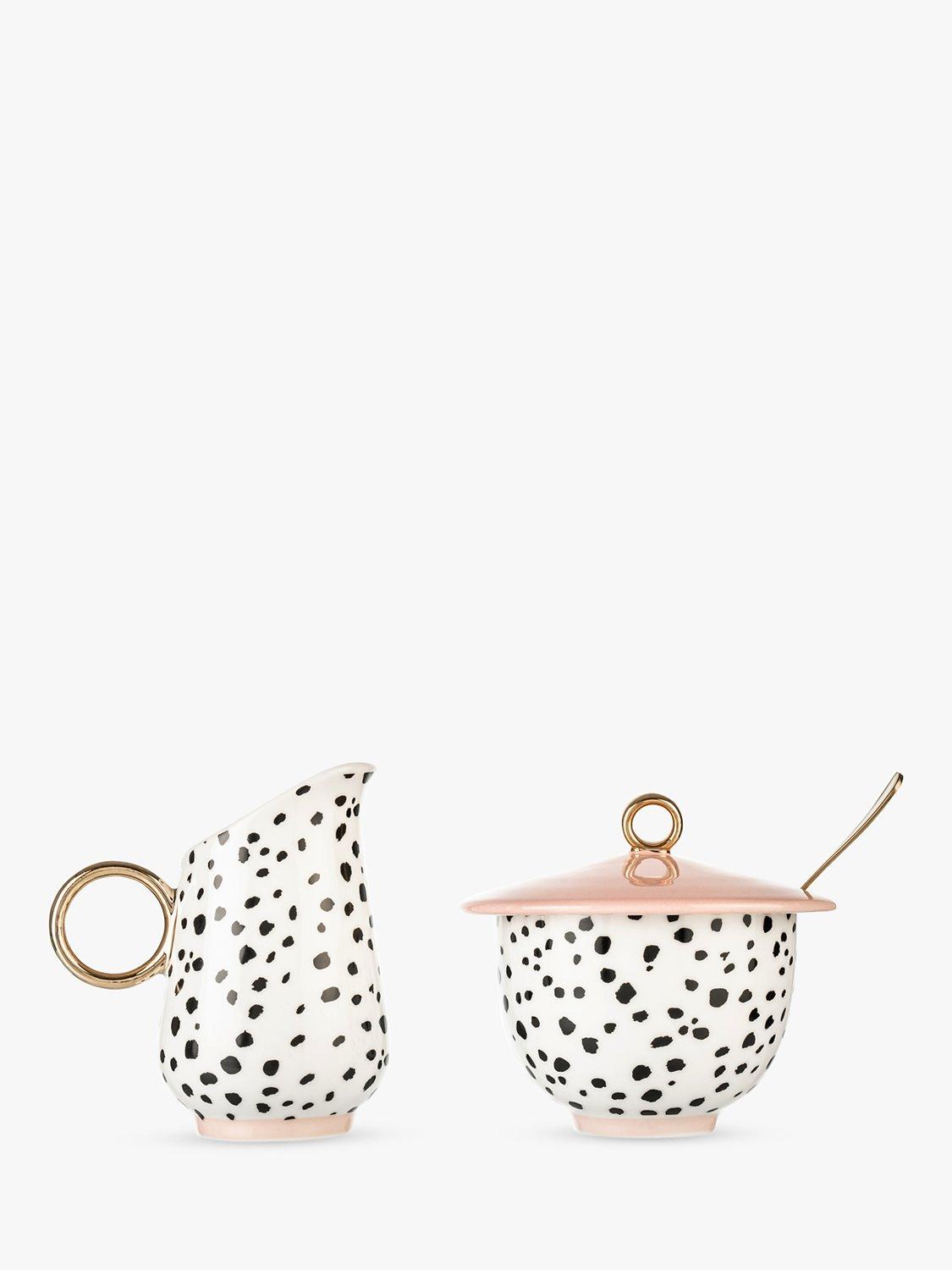 Eleanor Bowmer Dalmatian Dot Sugar Bowl, Creamer & Spoon Set, Black/White