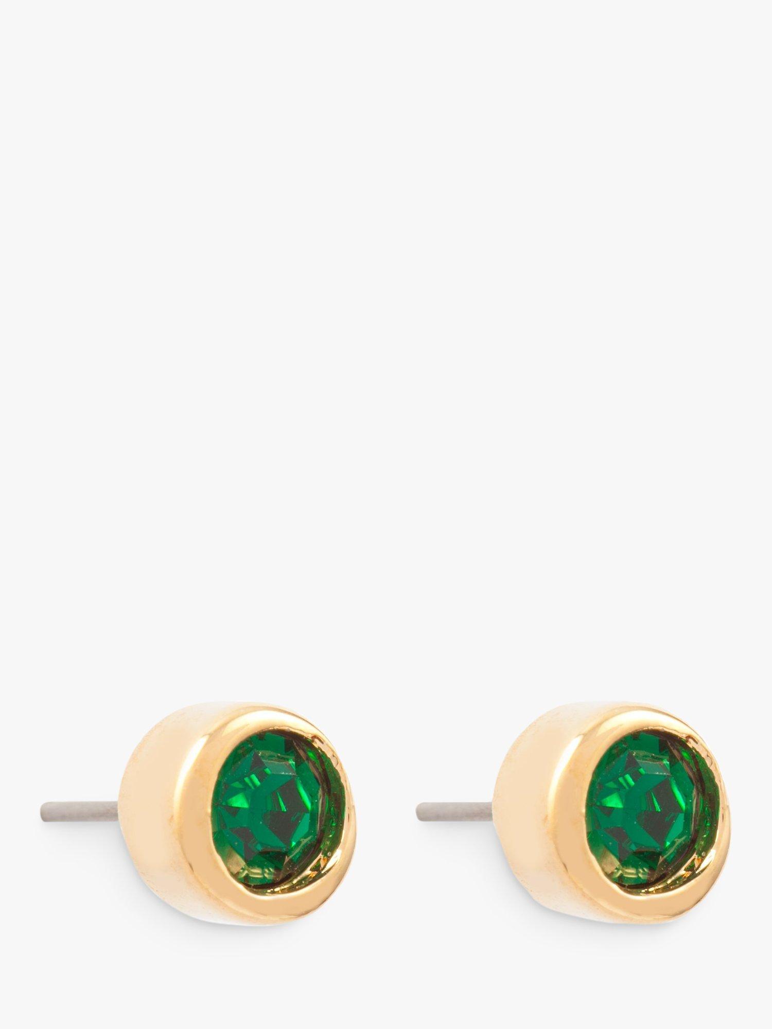 Product image 1 of 2, which shows Susan Caplan Pre-Loved D'Orlan 22ct Gold Plated Swarovski Crystal Round Stud Earrings, Dated Circa 1980s, Gold/Green