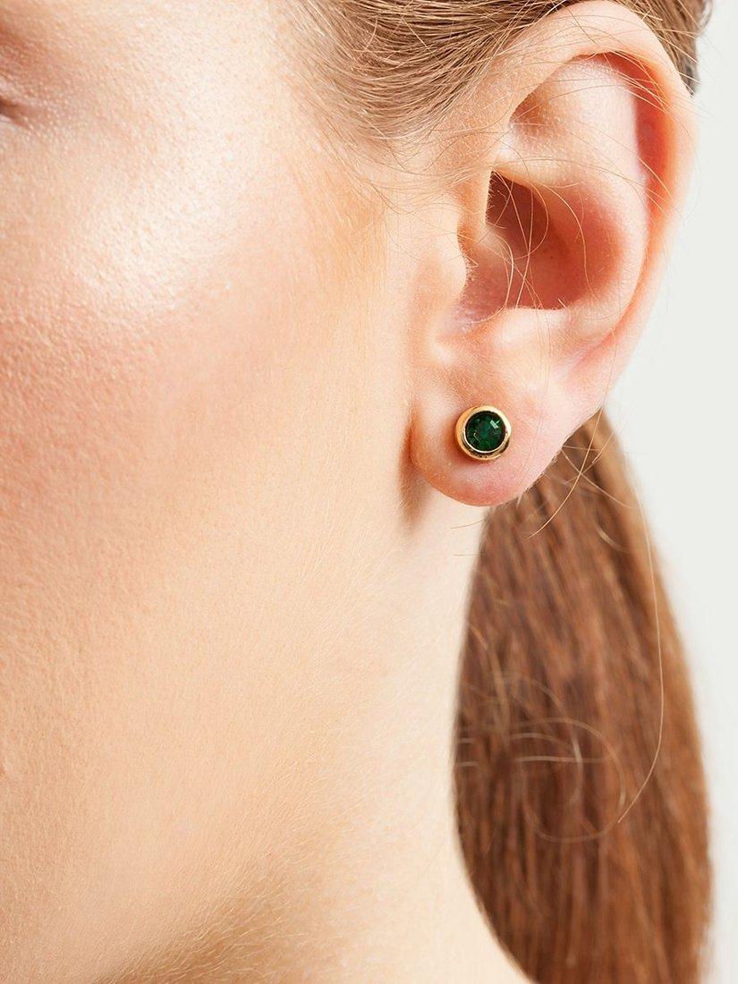 Product image 2 of 2, which shows Susan Caplan Pre-Loved D'Orlan 22ct Gold Plated Swarovski Crystal Round Stud Earrings, Dated Circa 1980s, Gold/Green