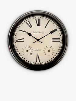 Brookpace Lascelles Roman Numeral Outdoor Wall Clock with Temperature & Humidity, 36cm, Brown, Brown