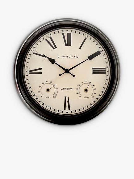 Brookpace Lascelles Roman Numeral Outdoor Wall Clock with Temperature & Humidity, 36cm, Brown, Brown
