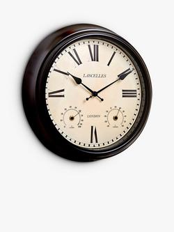 Brookpace Lascelles Roman Numeral Outdoor Wall Clock with Temperature & Humidity, 36cm, Brown - view 2, Brown