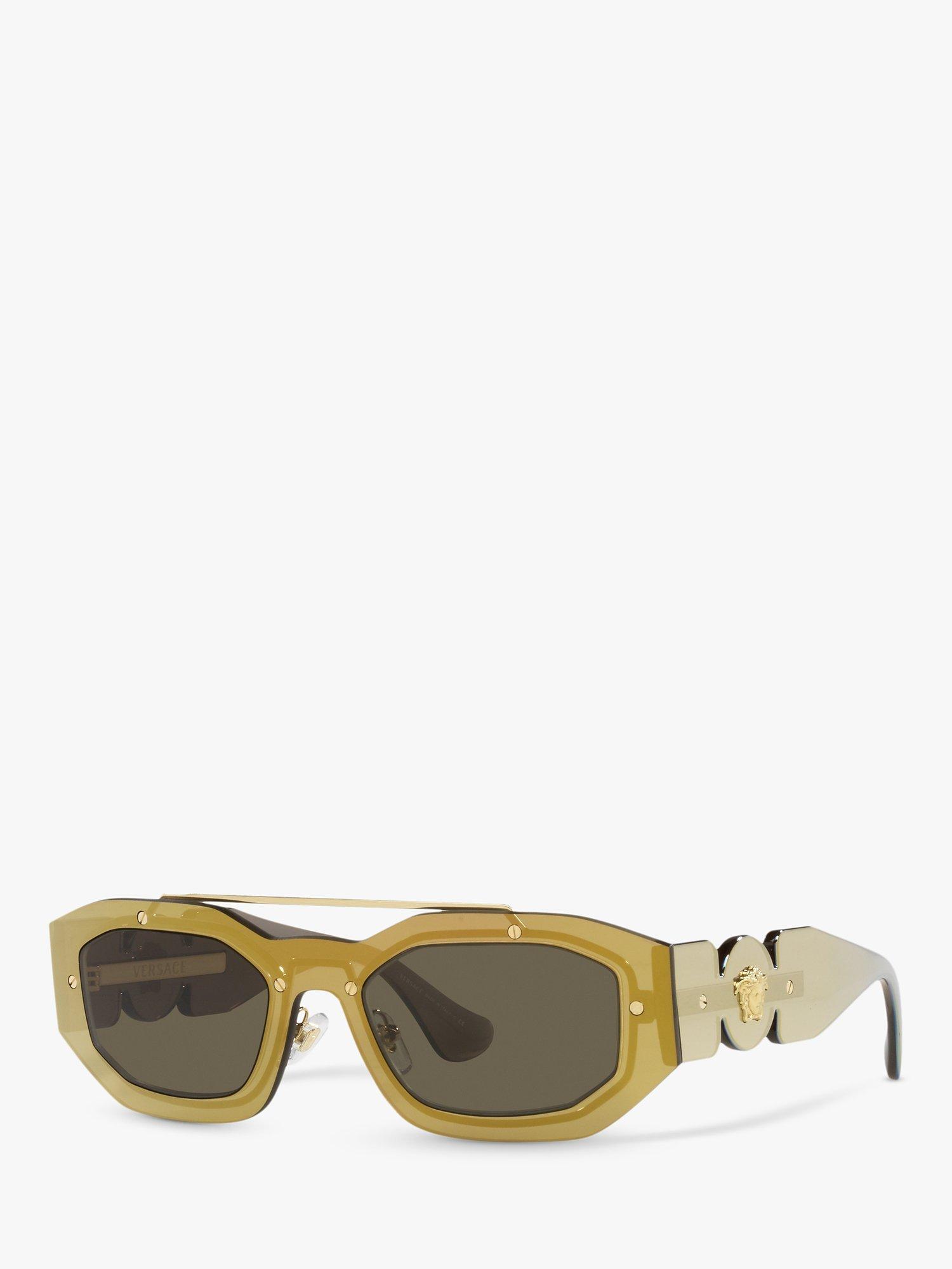 Product image 1 of 8, which shows Versace VE2235 Men's Irregular Sunglasses, Transparent Brown/Mirror Gold