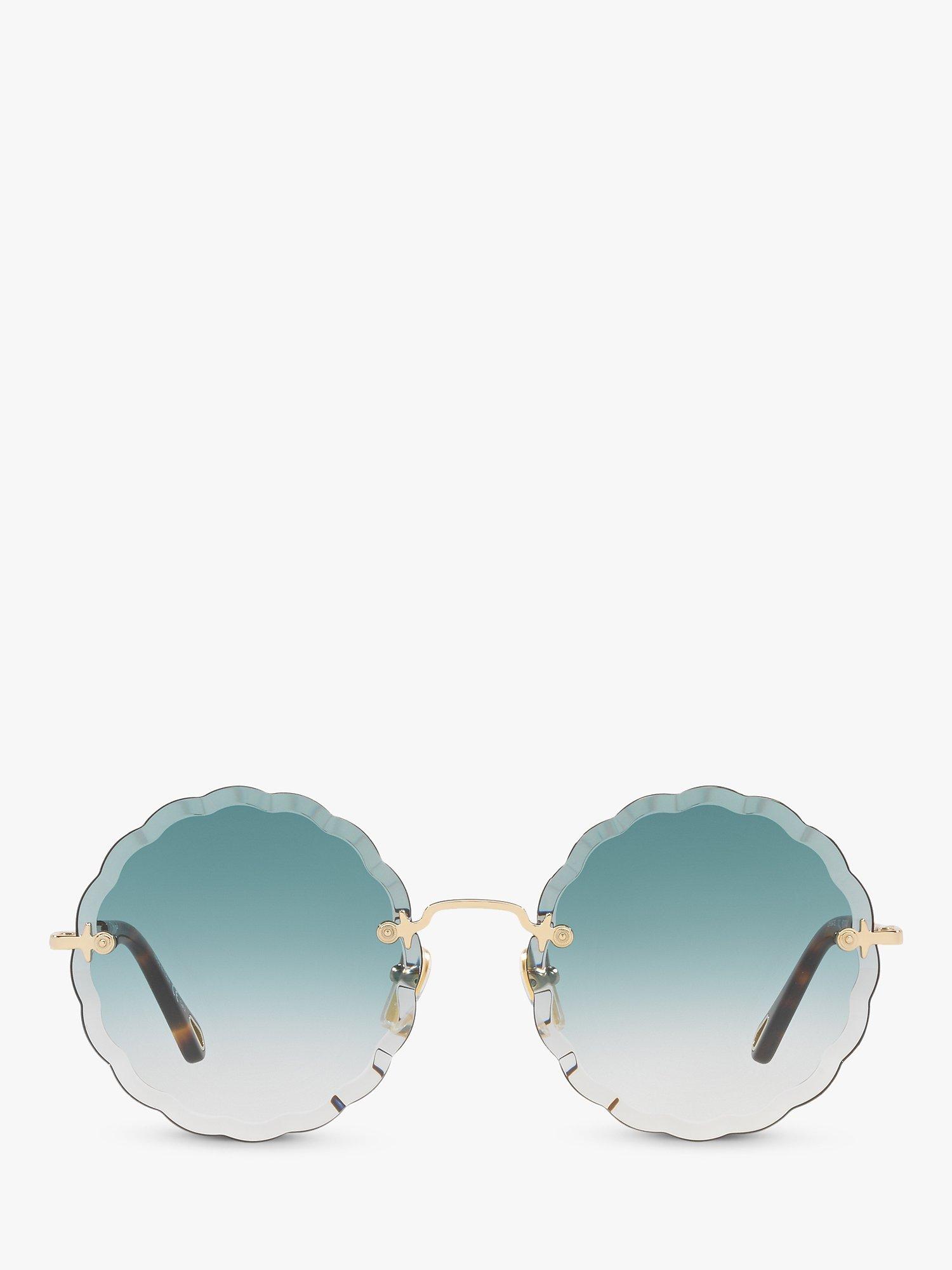 Product image 3 of 5, which shows Chloé CH0047S Women's Scalloped Round Sunglasses, Dark Gold/Blue Gradient