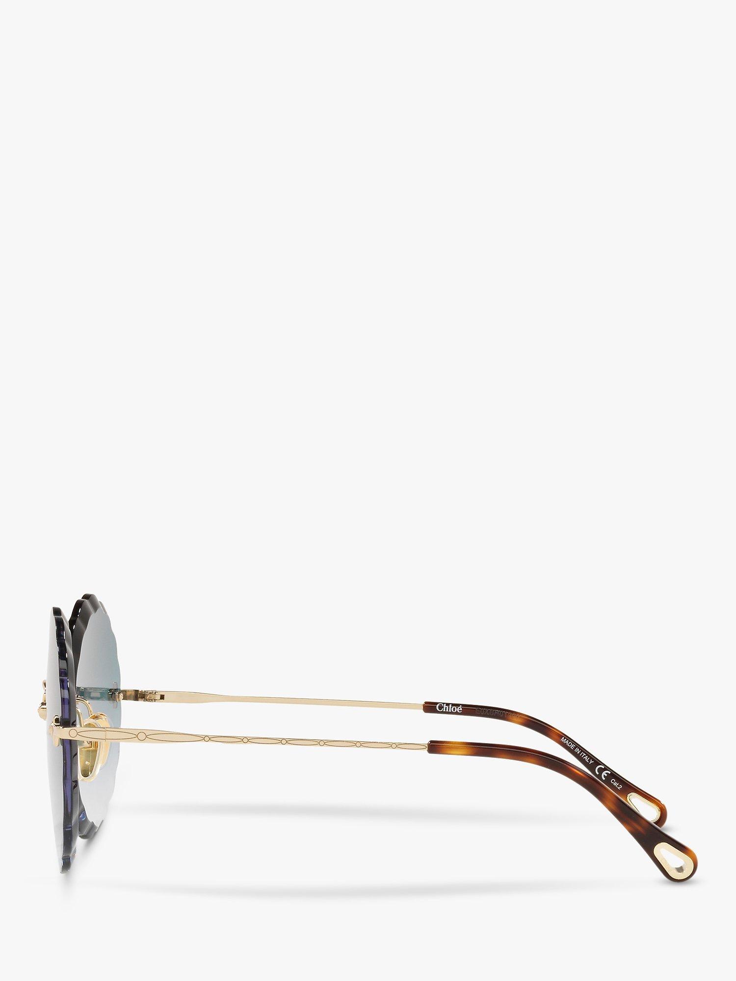 Product image 4 of 5, which shows Chloé CH0047S Women's Scalloped Round Sunglasses, Dark Gold/Blue Gradient
