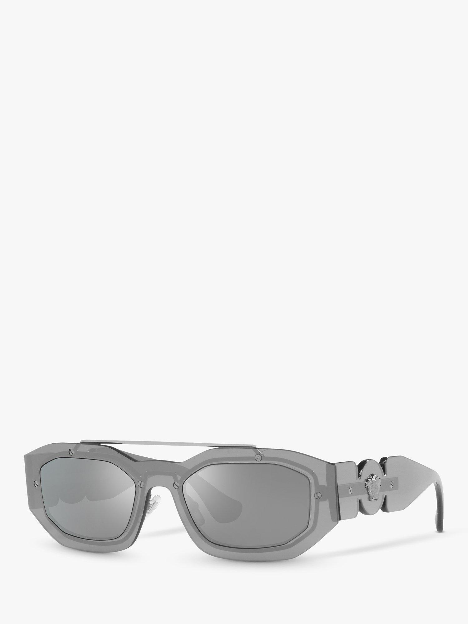 Versace VE2235 Men's Irregular Sunglasses, Transparent Grey/Mirror Silver