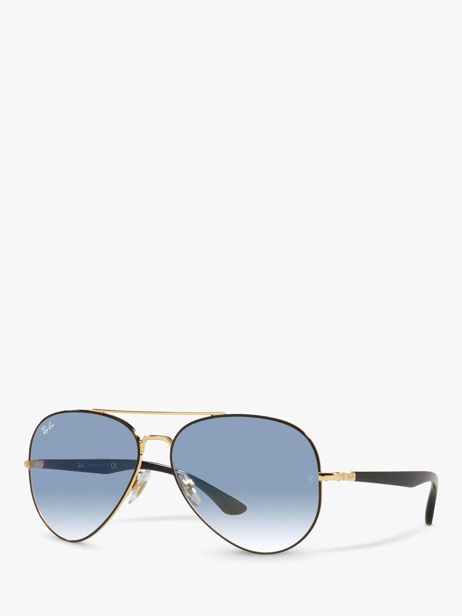 Product image 1 of 7, which shows Ray-Ban RB3675 Unisex Aviator Sunglasses, Black Gold/Blue Gradient