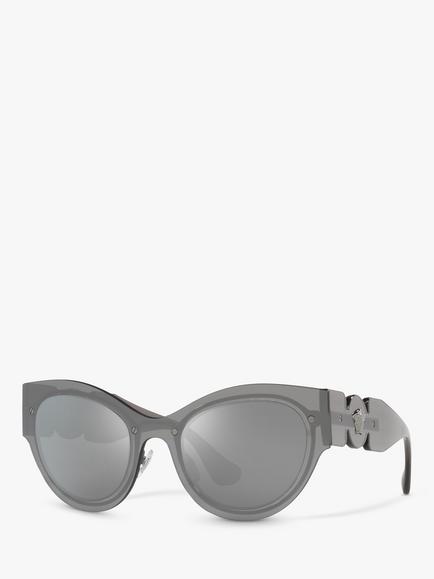 Versace VE2234 Women's Butterfly Sunglasses, Transparent Grey/Mirror Silver, Transparent Grey/Mirror Silver