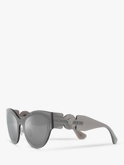 Versace VE2234 Women's Butterfly Sunglasses, Transparent Grey/Mirror Silver - view 2, Transparent Grey/Mirror Silver