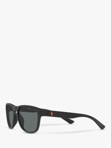 Polo Ralph Lauren PH4180U Unisex Polarised Pillow Sunglasses, Matte Black/Grey - view 2, Matte Black/Grey