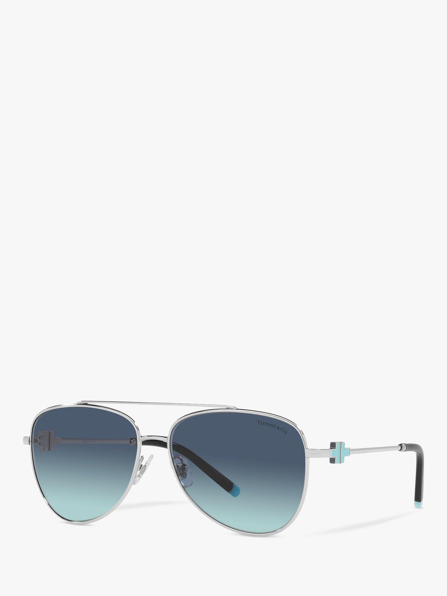 Tiffany & Co TF3080 Women's Aviator Sunglasses, Shiny Silver/Blue Gradient