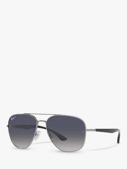 Ray-Ban RB3683 Unisex Polarised Square Sunglasses, Gunmetal/Blue Gradient, Gunmetal/Blue Gradient