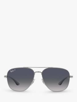 Ray-Ban RB3683 Unisex Polarised Square Sunglasses, Gunmetal/Blue Gradient - view 2, Gunmetal/Blue Gradient