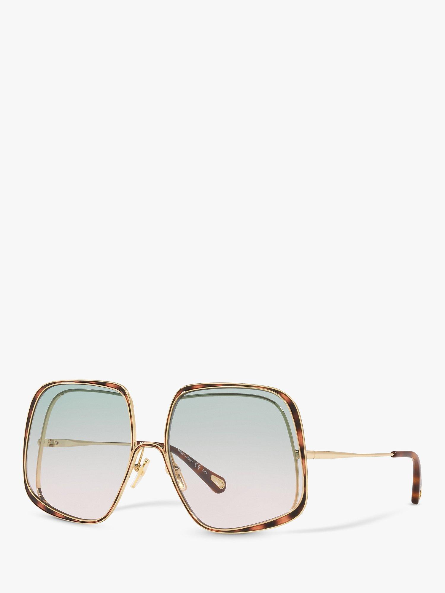 Chloé CH0035S Women's Statement Rectangular Sunglasses, Gold/Green Gradient