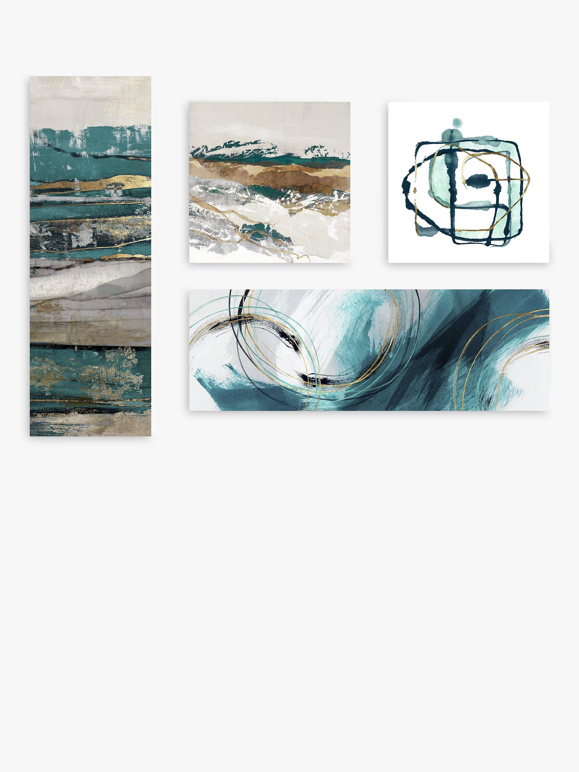 PI Studio - 'Tela' Abstract Canvas Prints, Set of 4, 90 x 30cm, Teal