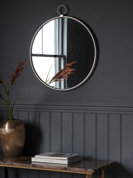 Bayswater Round Metal Frame Wall Mirror, 61cm, Silver - view 2, Silver