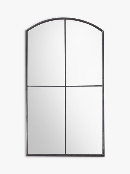 Frida Large Arched Window Metal Frame Wall Mirror, 160 x 90cm, Black, Black