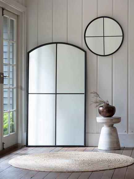 Frida Large Arched Window Metal Frame Wall Mirror, 160 x 90cm, Black - view 2, Black