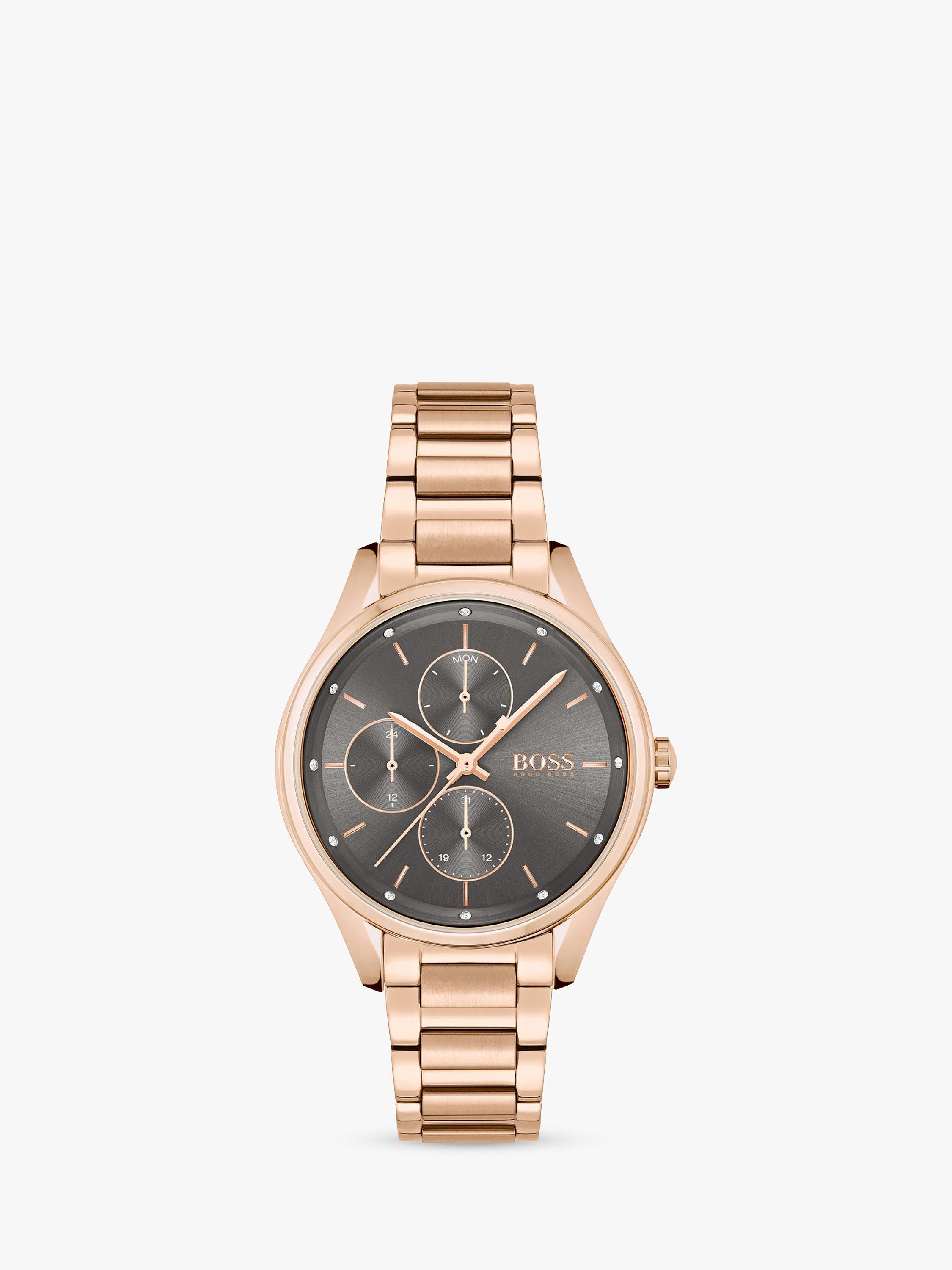 BOSS Women's Grand Course Crystal Bracelet Strap Watch, Rose Gold/Black 1502603