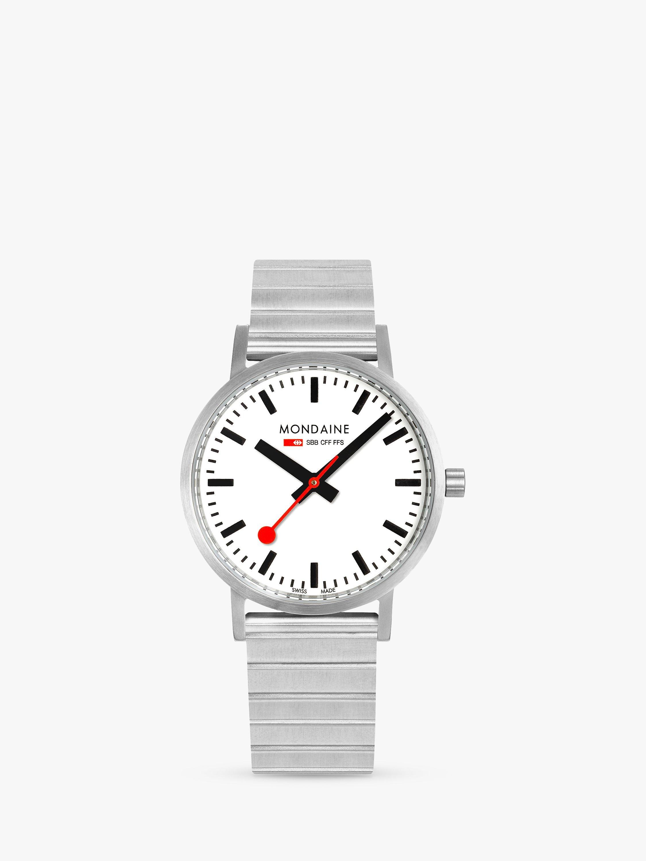 Product image 1 of 7, which shows Mondaine Unisex  A660 Classic Metal 40mm Bracelet Strap Watch, Silver/White