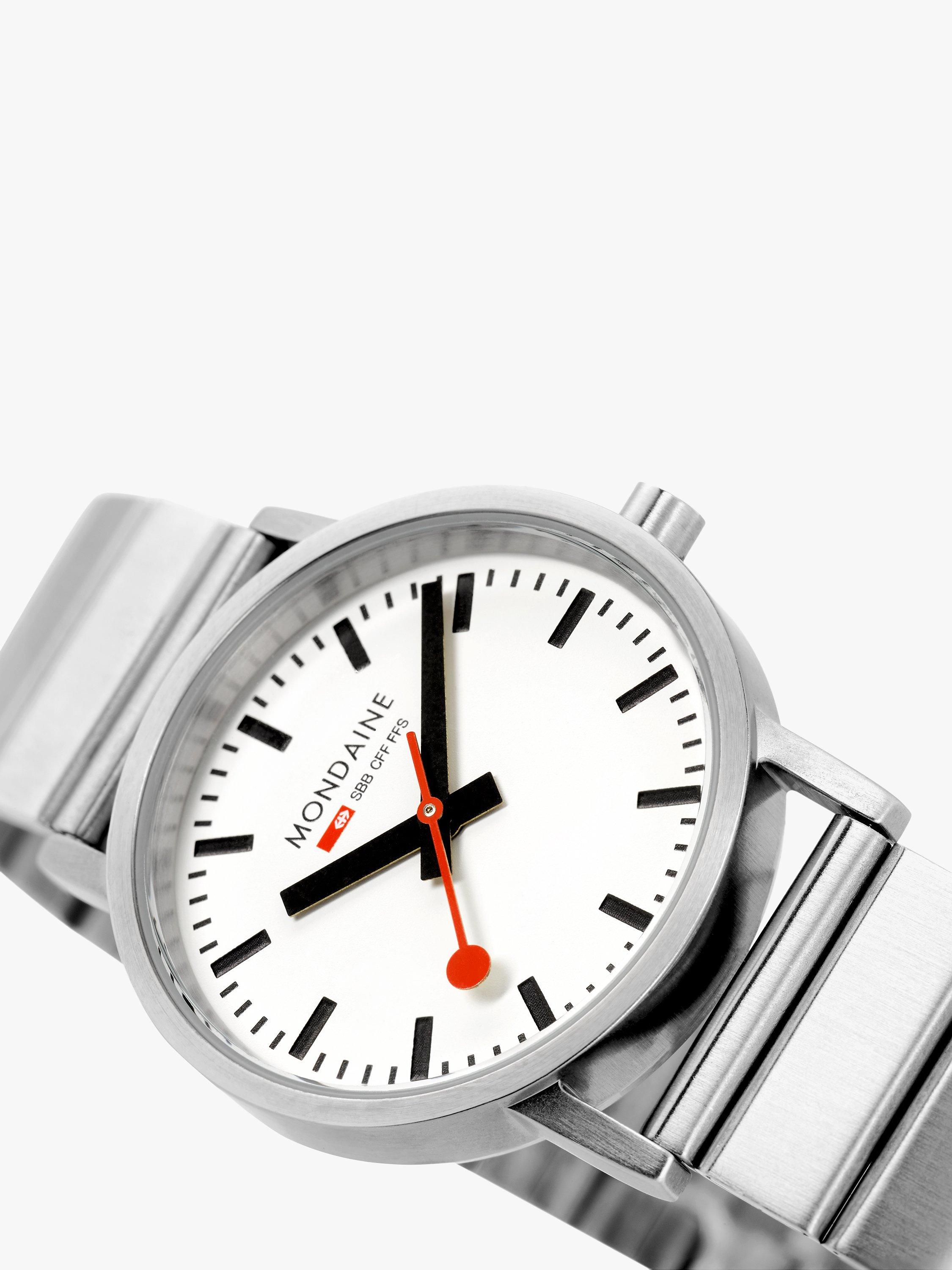 Product image 4 of 7, which shows Mondaine Unisex  A660 Classic Metal 40mm Bracelet Strap Watch, Silver/White