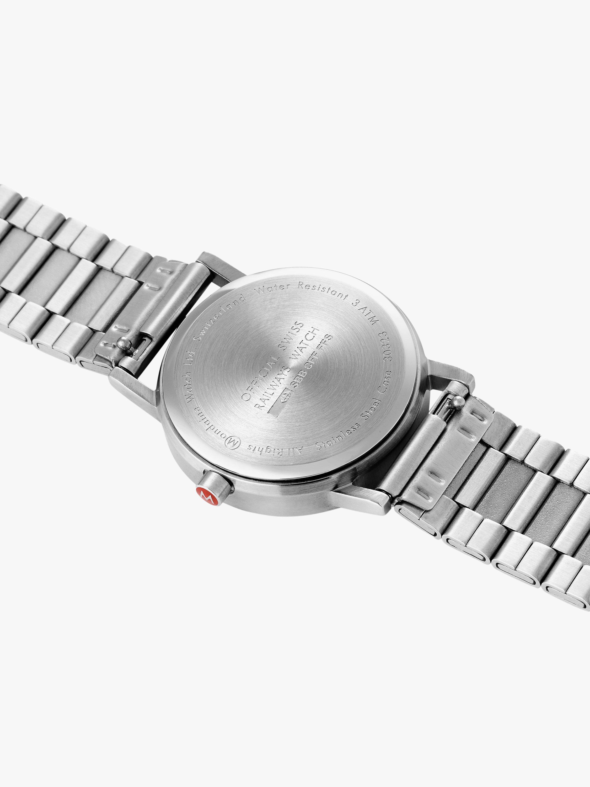 Product image 5 of 7, which shows Mondaine Unisex  A660 Classic Metal 40mm Bracelet Strap Watch, Silver/White