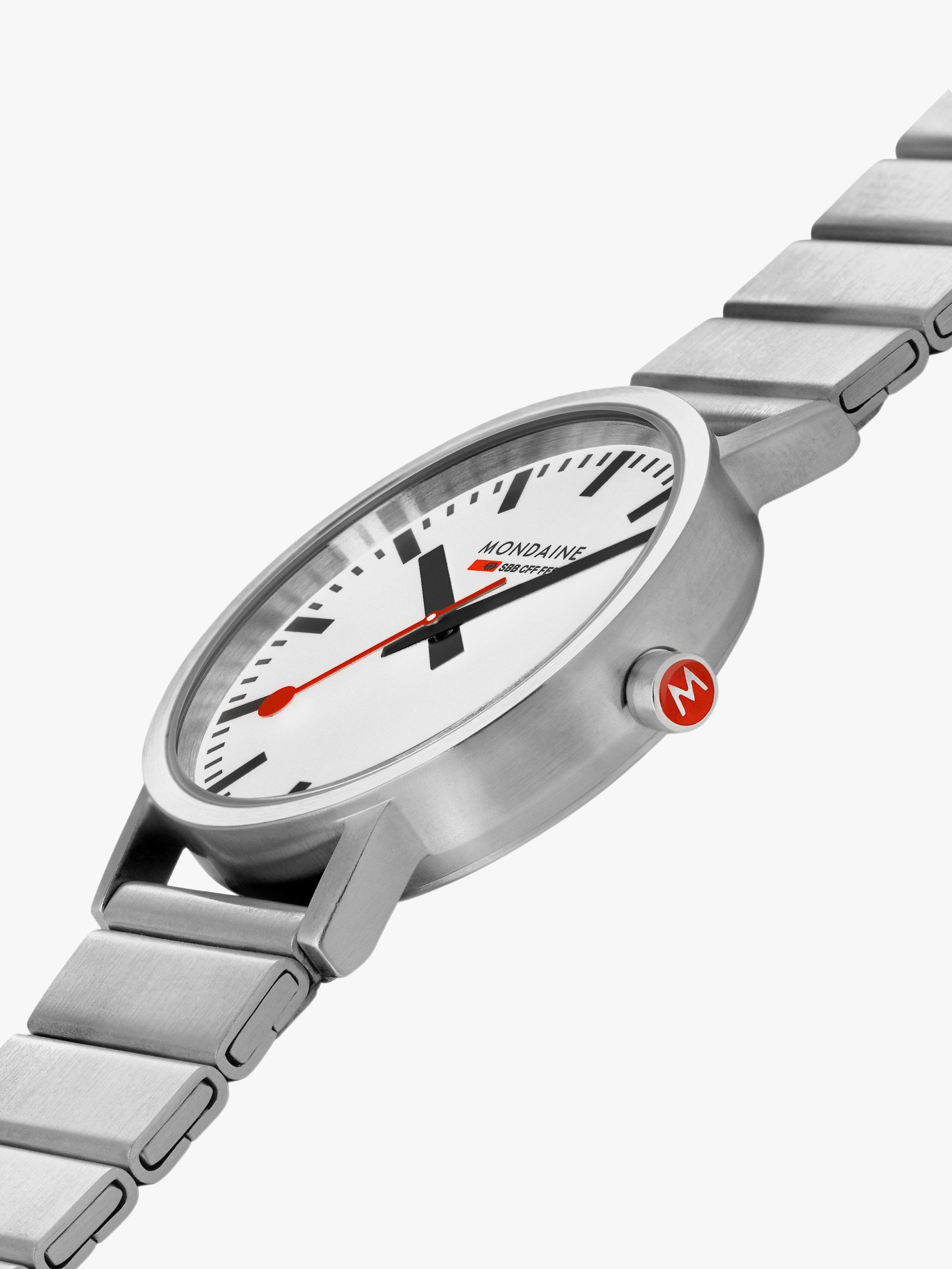 Product image 6 of 7, which shows Mondaine Unisex  A660 Classic Metal 40mm Bracelet Strap Watch, Silver/White
