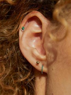Astrid & Miyu Cubic Zirconia Huggie Hoop Earrings - view 2, Gold/Emerald