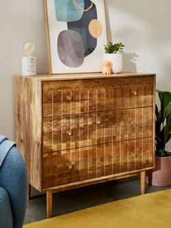 John Lewis Groove Mango Wood 3 Drawer Chest, Natural, Natural