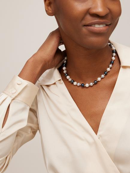 Lido Freshwater Pearl Mix Necklace, Peacock/White - view 2, Peacock/White