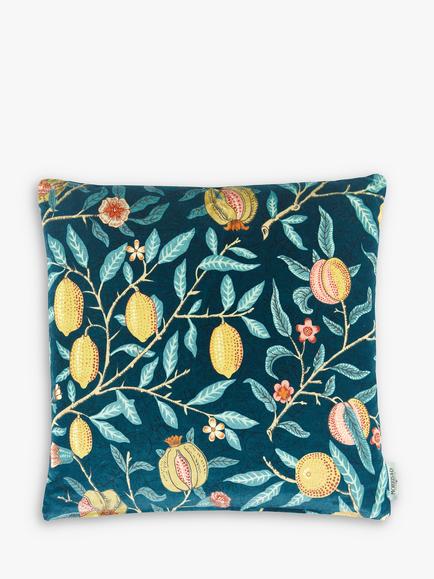 Morris & Co. Velvet Fruit Cushion, Indigo / Slate, Indigo / Slate