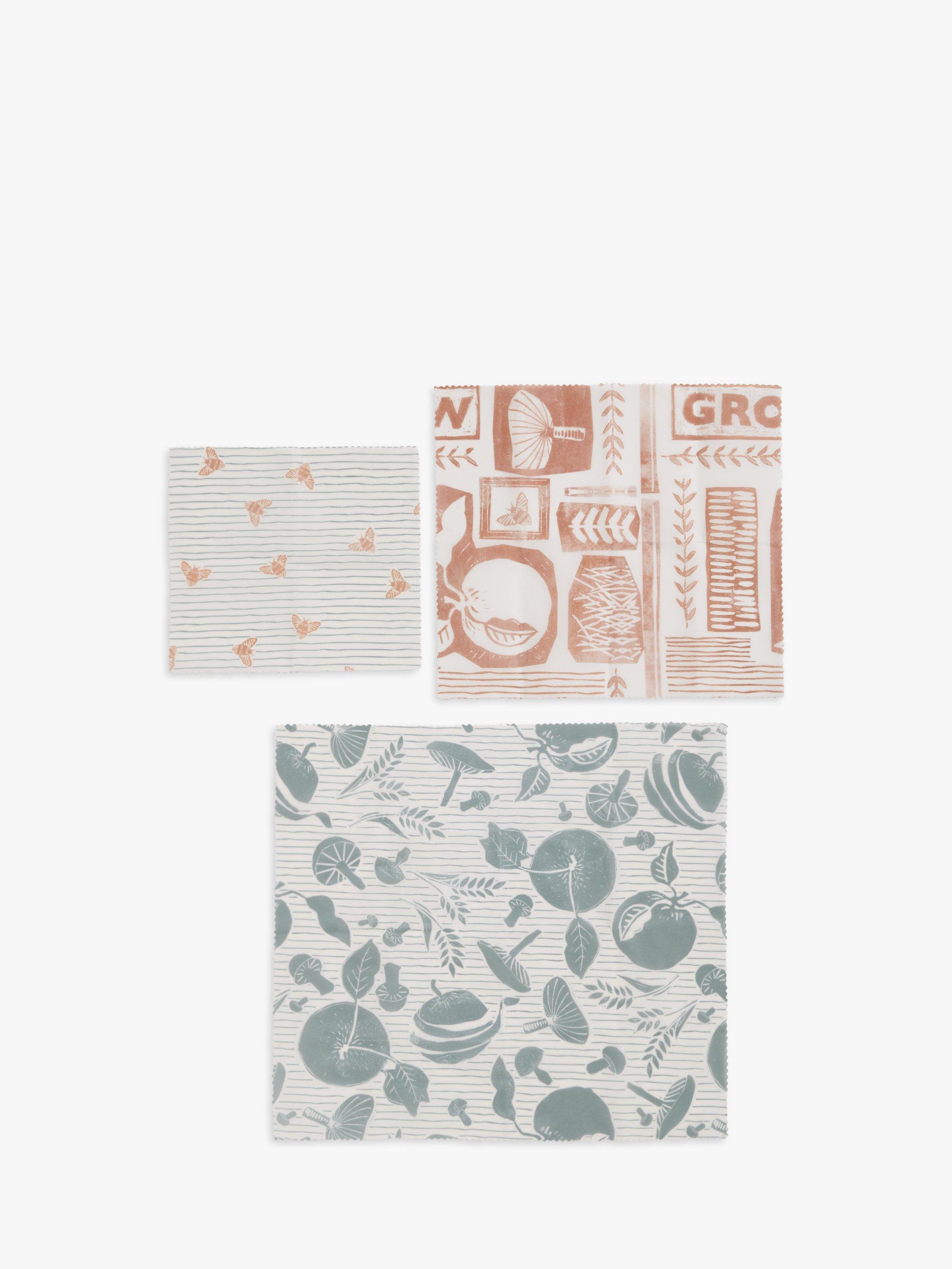 John Lewis Leckford Farm Beeswax Resuable Lunch Wraps, Pack of 3, Assorted