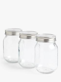 John Lewis Leckford Farm Glass Storage Jars, Set of 3, 500ml, Clear, Clear