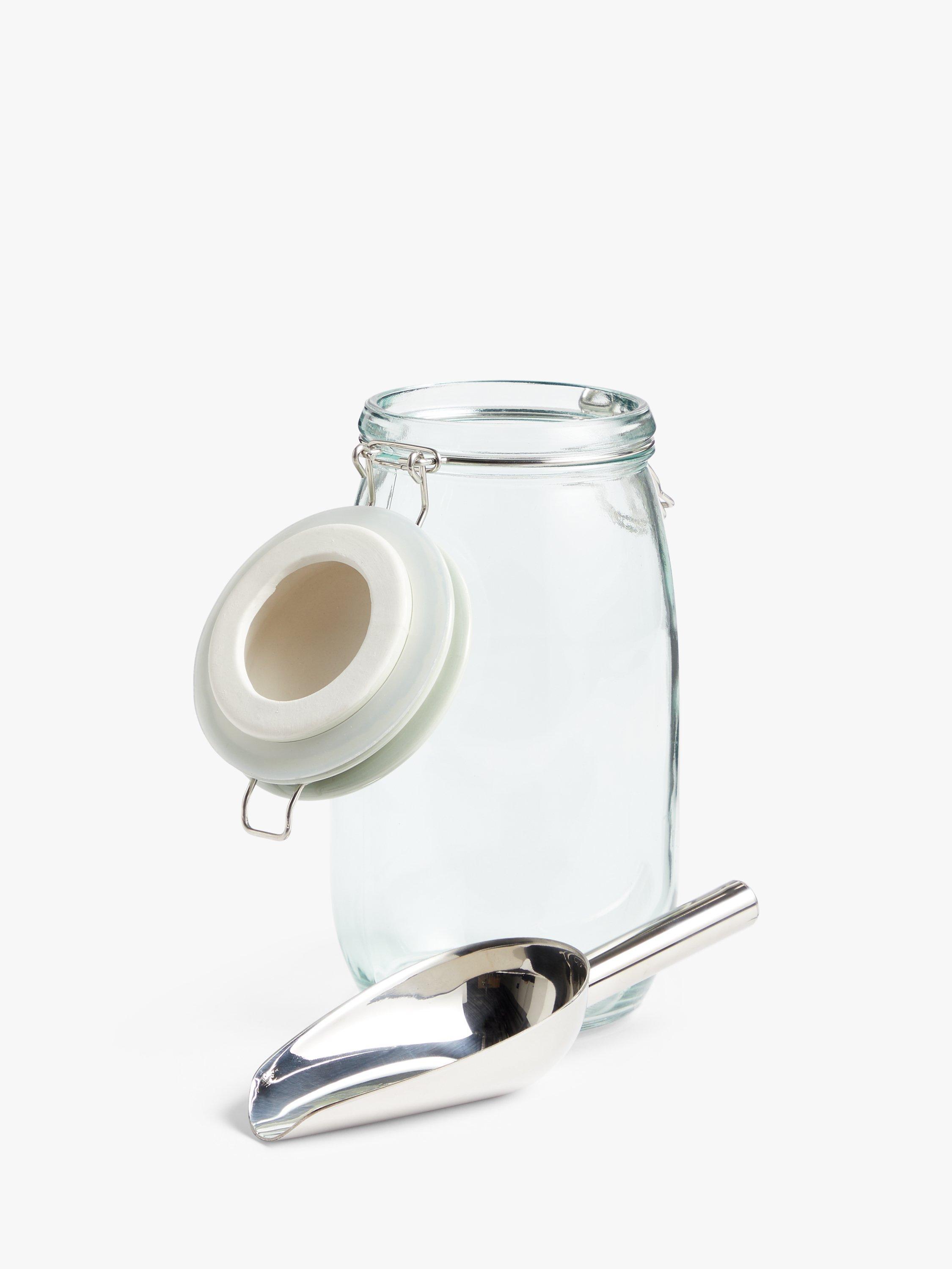 John Lewis Leckford Farm Glass Storage Jar with Stainless Steel Scoop 1.4L Pale Green Clear