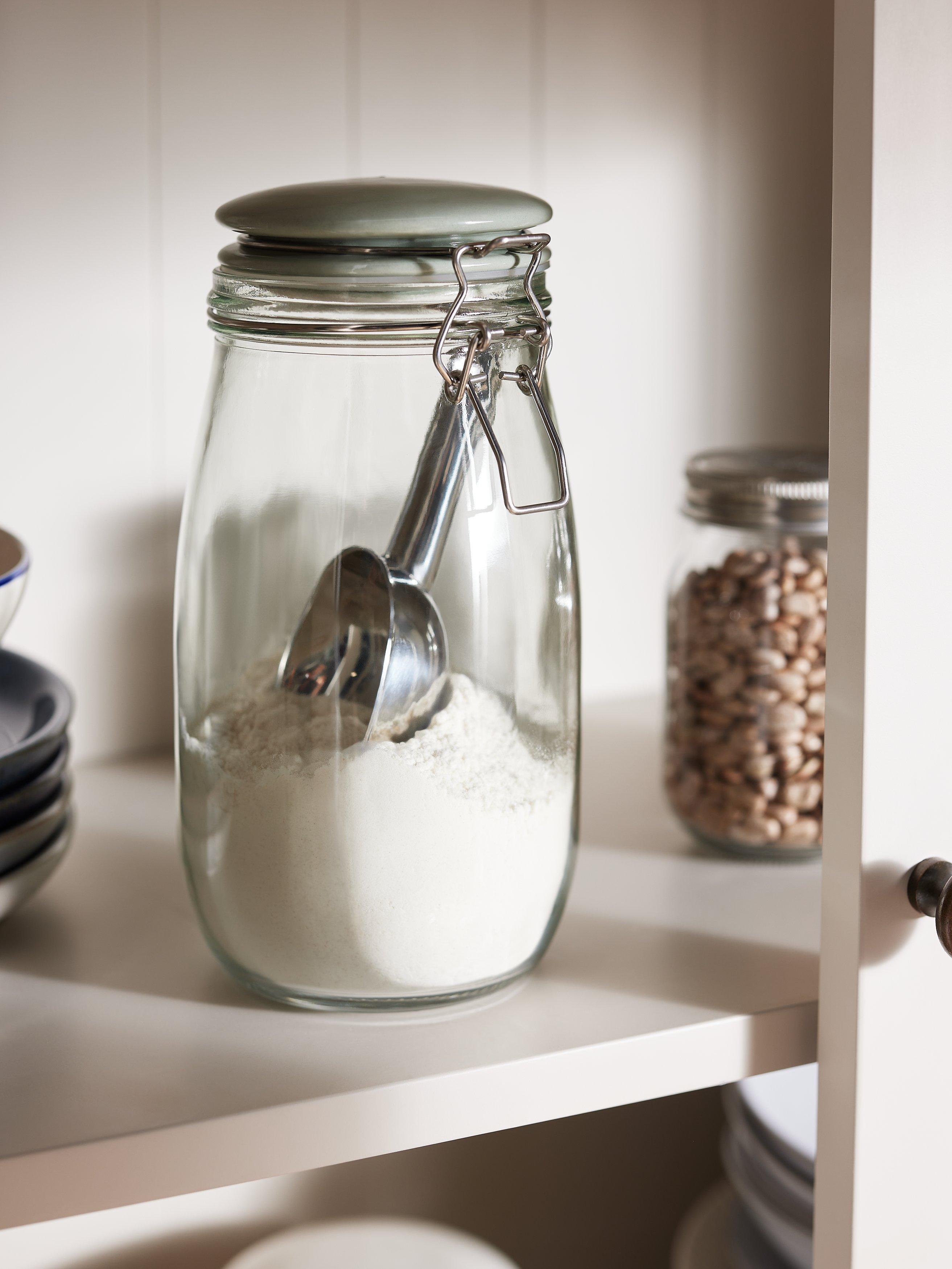 John Lewis Leckford Farm Glass Storage Jar with Stainless Steel Scoop 1.4L Pale Green Clear