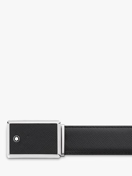Montblanc Rectangular Leather Belt, One Size, Black, Black