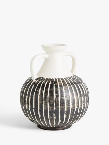 John Lewis Stripe Earthenware Vase with Handles, H23.5cm, Multi, Multi